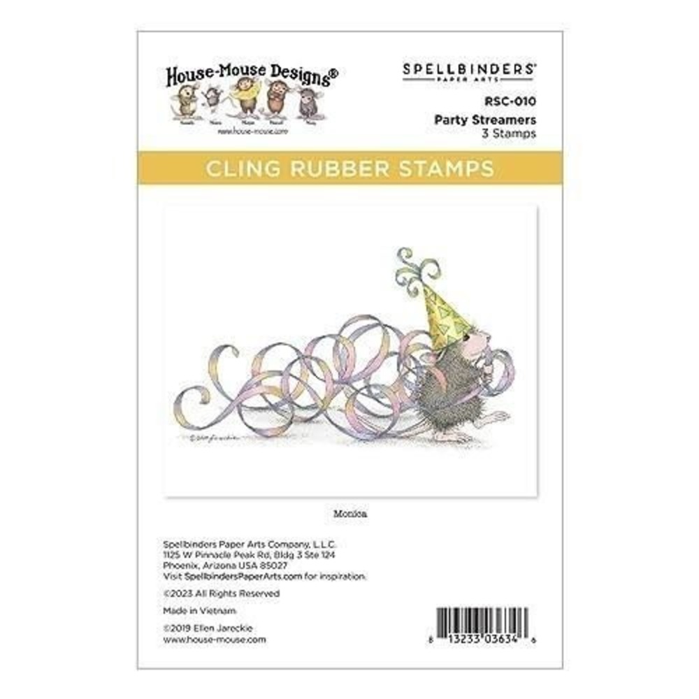 Spellbinders House-Mouse Designs Party Streamers Cling Rubber Stamps RSC-010 New